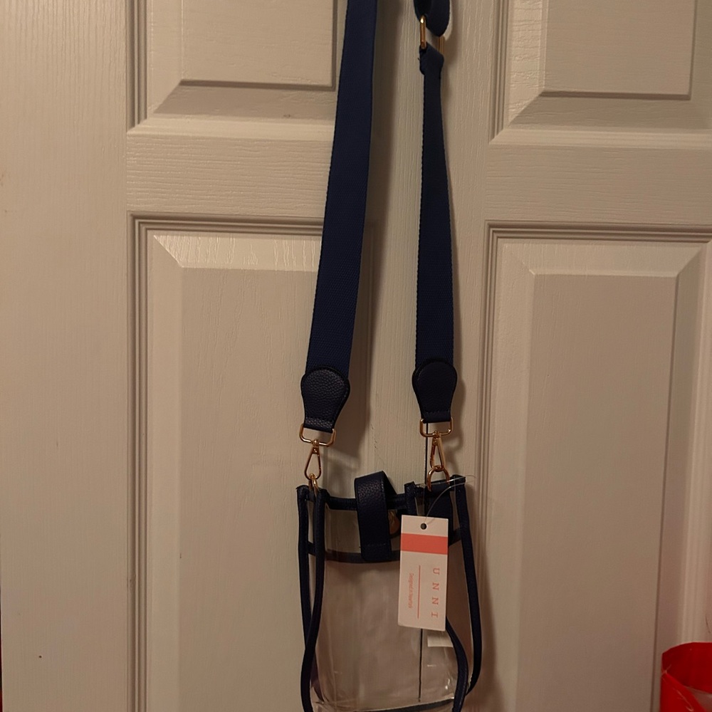 Transparent Crossbody Bag with Navy Accents